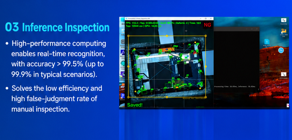 The system achieves an inspection accuracy rating of ≥ 99,5% (Восхождение до 99,9% in optimized typical environments)